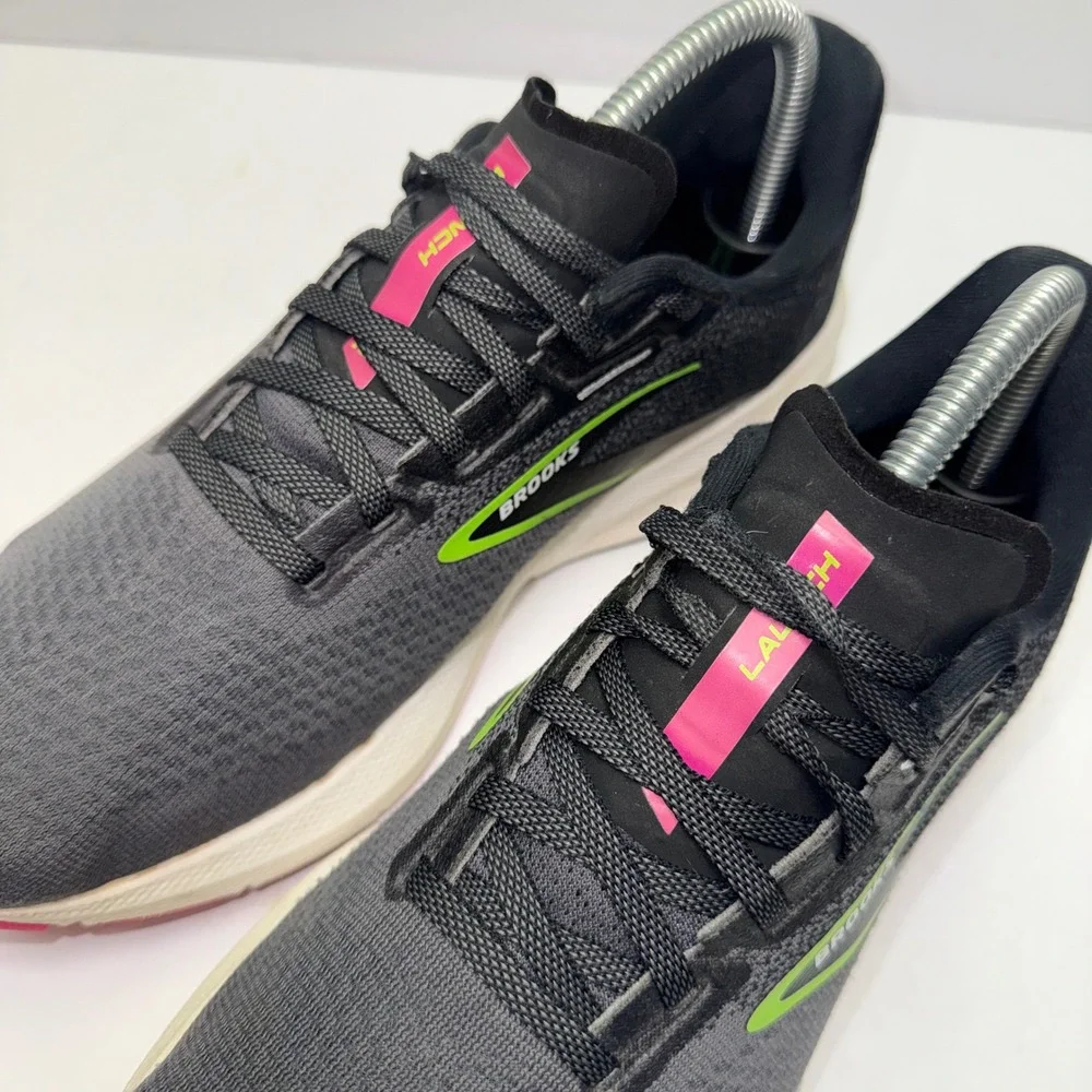 Brooks Launch 10 Running Shoes Womens 9 Black Neon Pink Green Sneakers